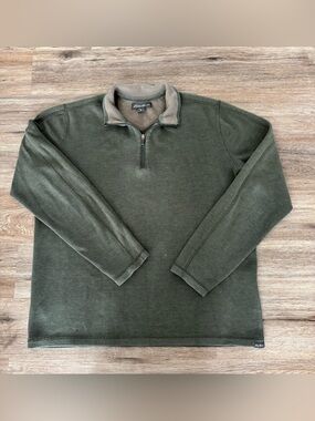 Eddie Bauer TXL, tall XL,  1/4 zip green sweater. Taupe colored collar.